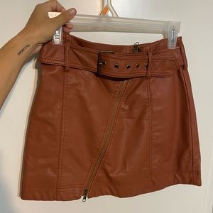 Free People Rust Leather Mini Skirt